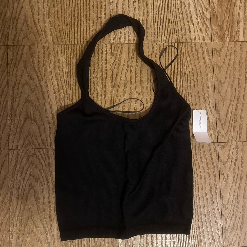 nwt American eagle ribbed black seamless halter crop top